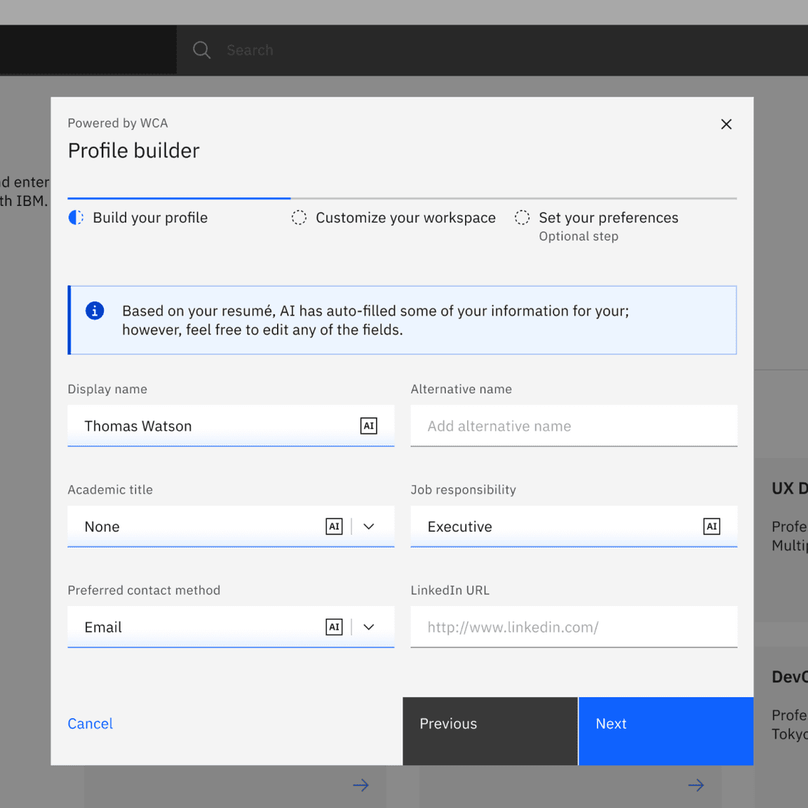 A form example with the AI label inside of inputs.